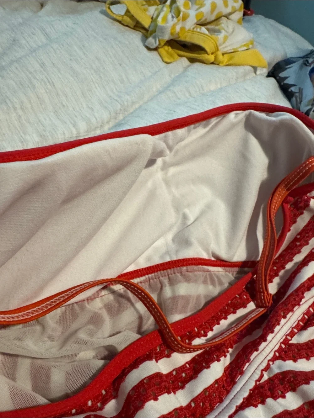 Kenneth Cole Reaction Red and White Striped Ruffled Tankini Set